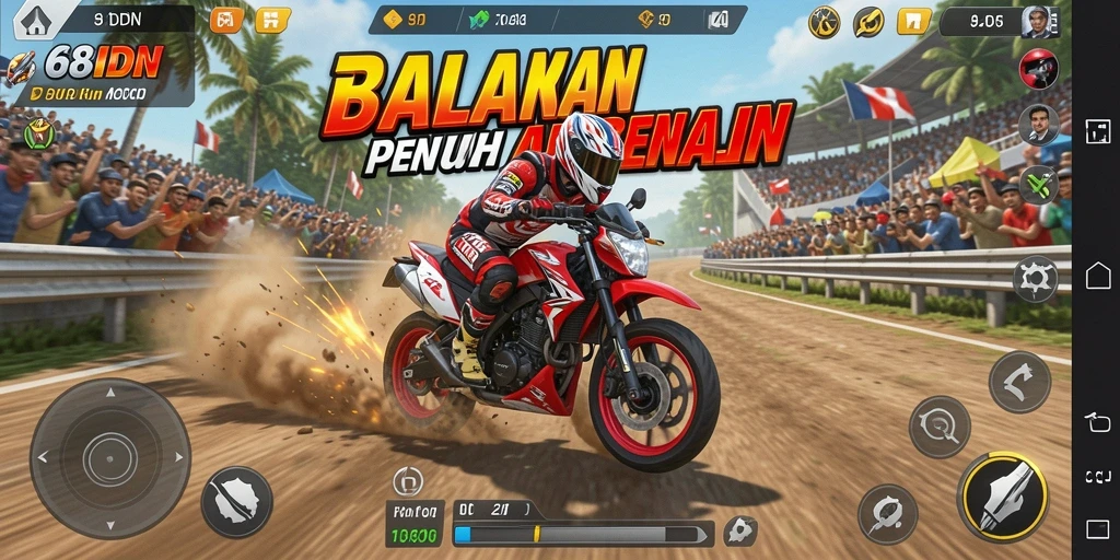 Screenshot menunjukkan aksi balapan motor yang seru.
