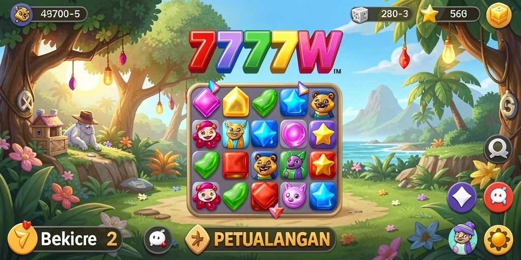 Tampilan gameplay seru dalam 7777W dengan tantangan Match-3.