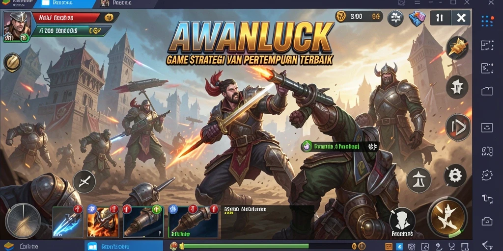Tangkapan layar gameplay AWANLUCK yang menampilkan pertempuran strategis.