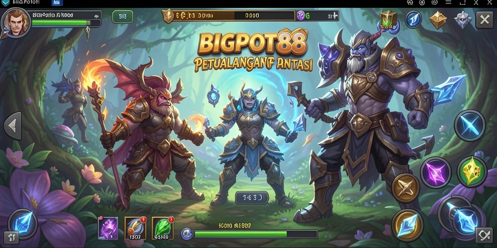 Tampilan gameplay seru di BIGPOT88 dengan pertarungan epik di dunia fantastis.