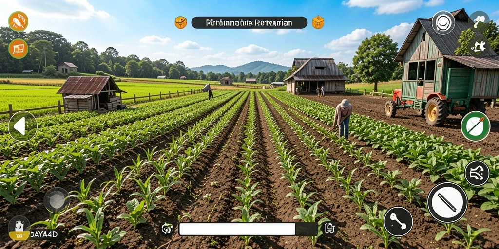 Screenshot DAYA4D menampilkan gameplay pertanian yang menakjubkan.
