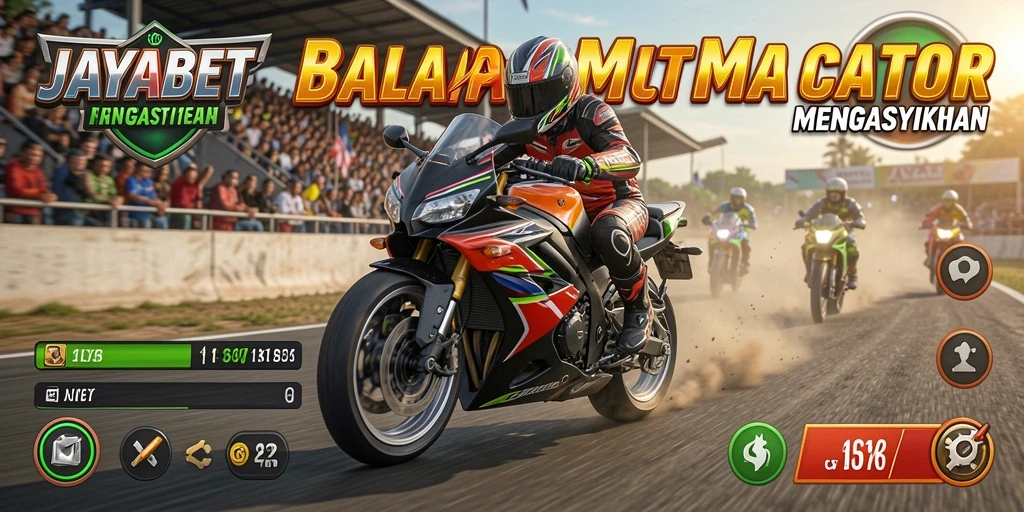Screenshot utama JAYABET menampilkan aksi balapan motor yang intens.