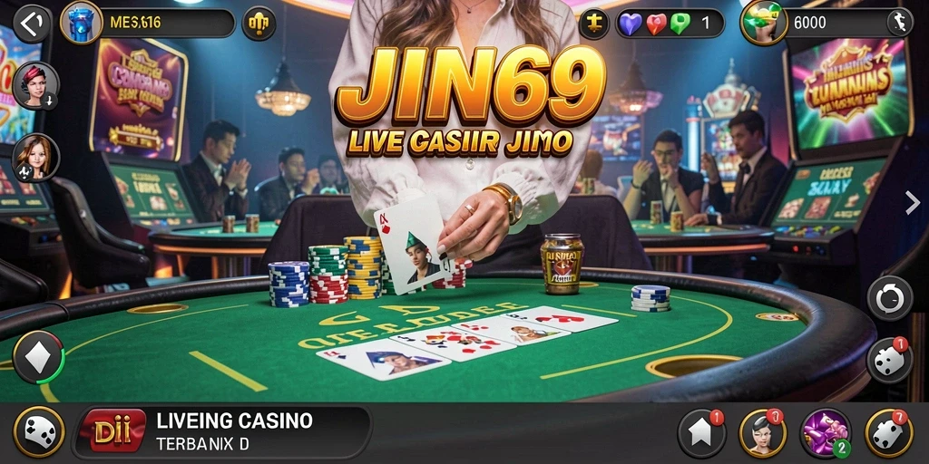 Screenshot gameplay Live Casino JIN69 dengan dealer langsung.