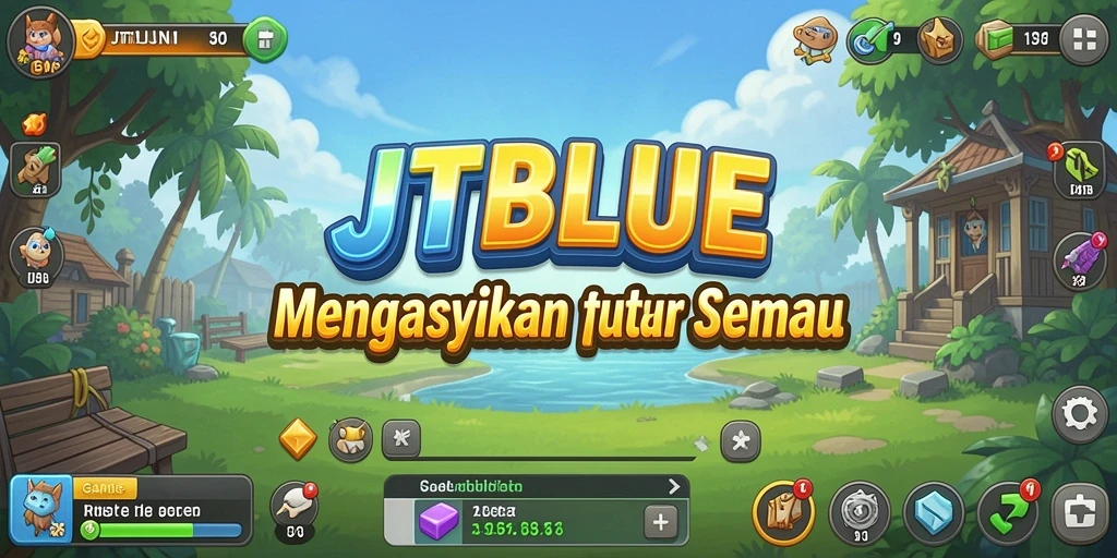 Screenshot JTBLUE menunjukkan karakter yang sedang berkembang dalam gameplay idle.