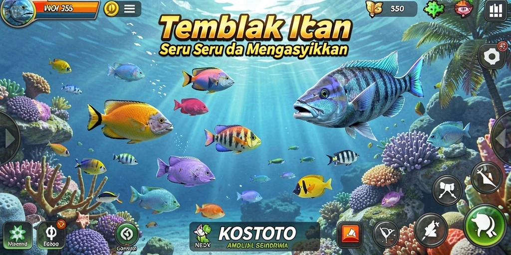 Tampilan gameplay KOSTOTO yang seru saat menembak ikan.