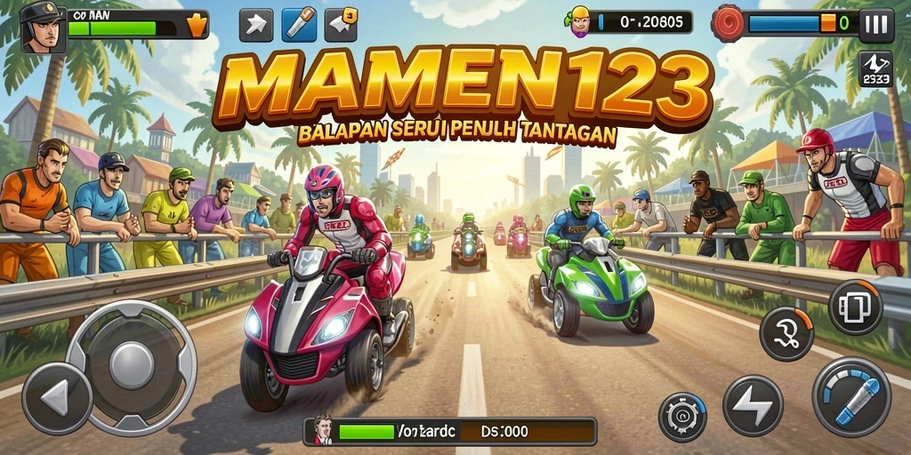 Gameplay MAMEN123 yang mengasyikkan dengan balapan penuh aksi.