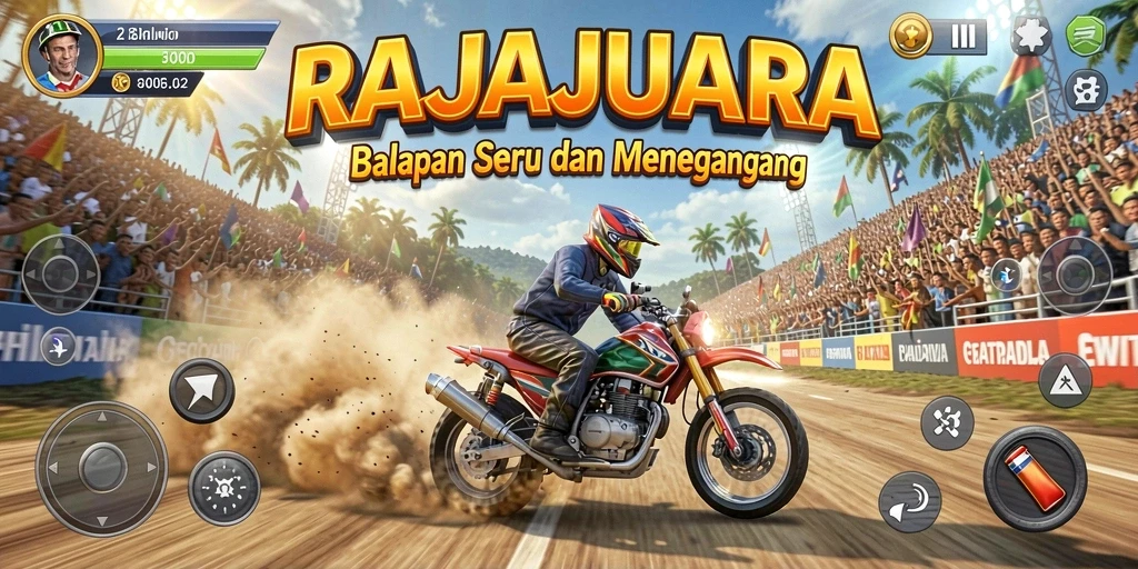Gameplay seru dari RAJAJUARA dengan balapan yang mendebarkan.