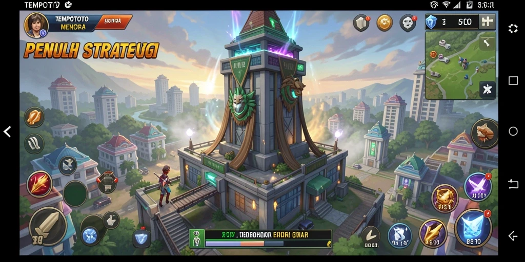 Screenshot gameplay TEMPOTOTO menunjukkan pertahanan menara yang strategis.