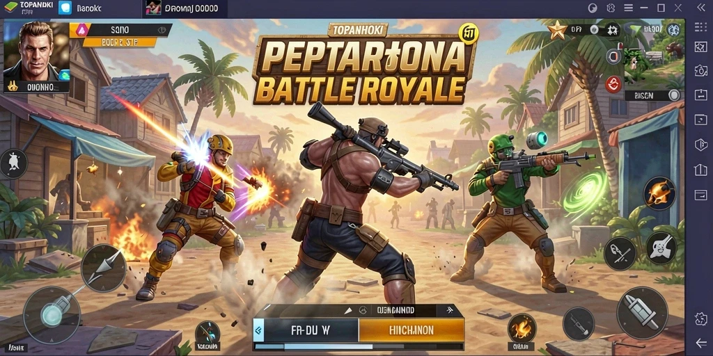 Screenshot utama TOPANHOKI menampilkan intensitas pertempuran Battle Royale.
