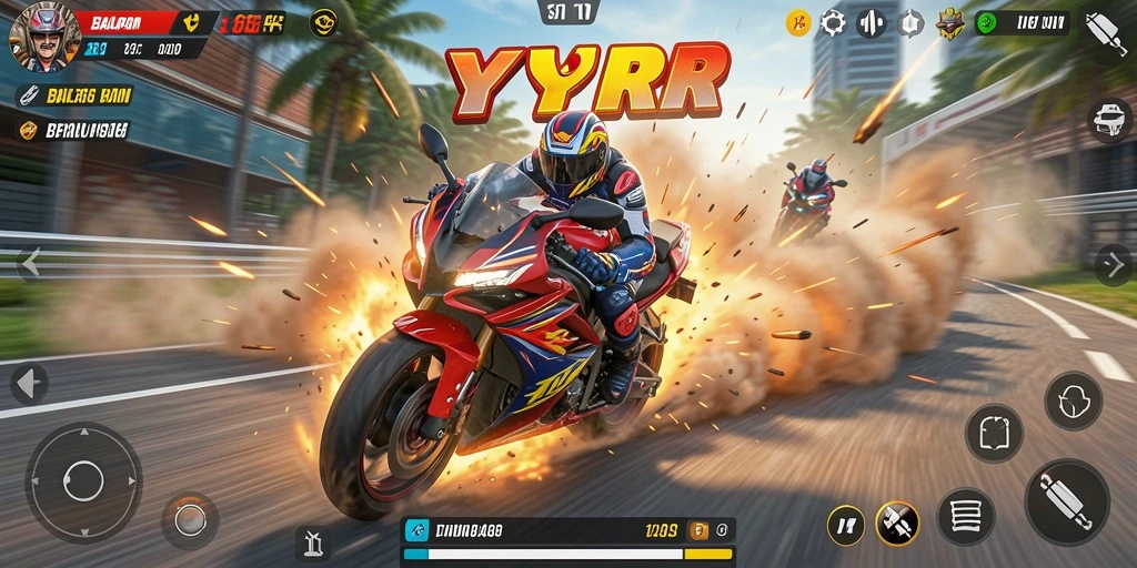 Tampilan gameplay menegangkan dari balapan motor YYRR.